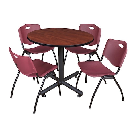 Kobe Kobe Round Table & Chair Set, Wood, Metal, Plastic Top, Cherry TKB36RNDCH47BY